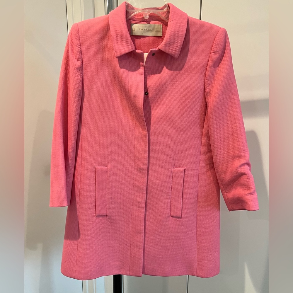 Zara longline pink blazer with convertible style collar. Size: Medium